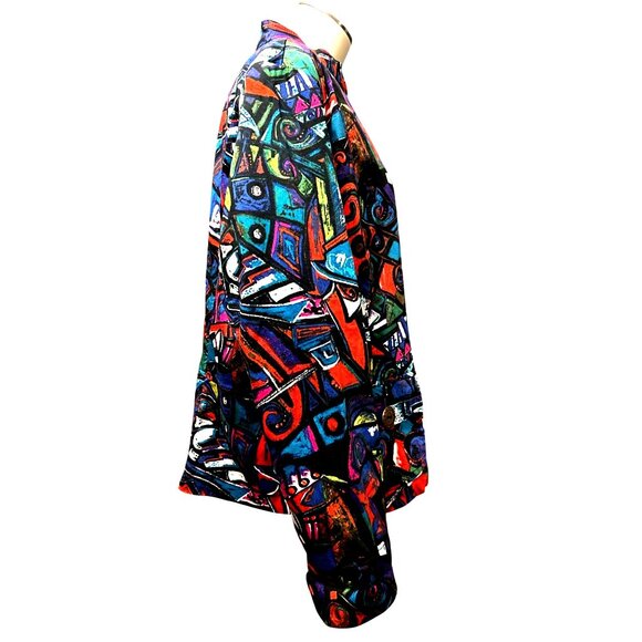 Chicos Abstract Print Jacket Button Front Colorful Artsy Statement Shacket SZ 2 - Picture 4 of 9